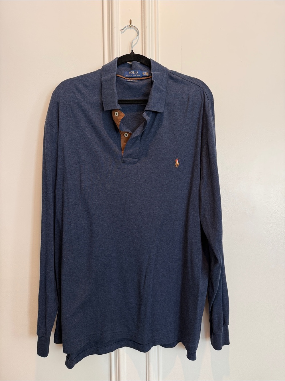 Polo by Ralph Lauren Long-Sleeve Navy Blue Polo with Contrast Placket